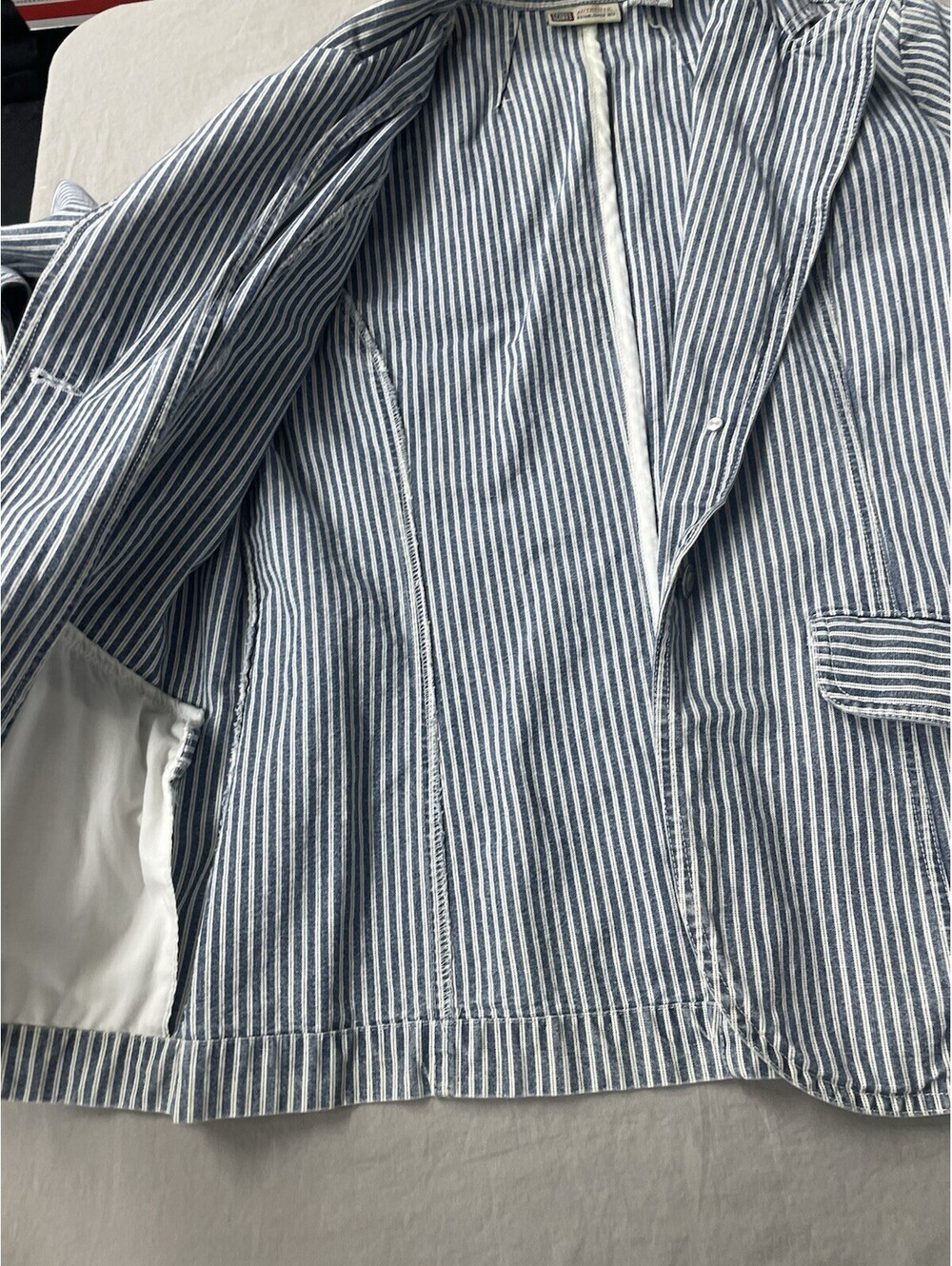 Vintage Faded Glory Denim Stripe Jacket Size Large - Picture 6 of 11